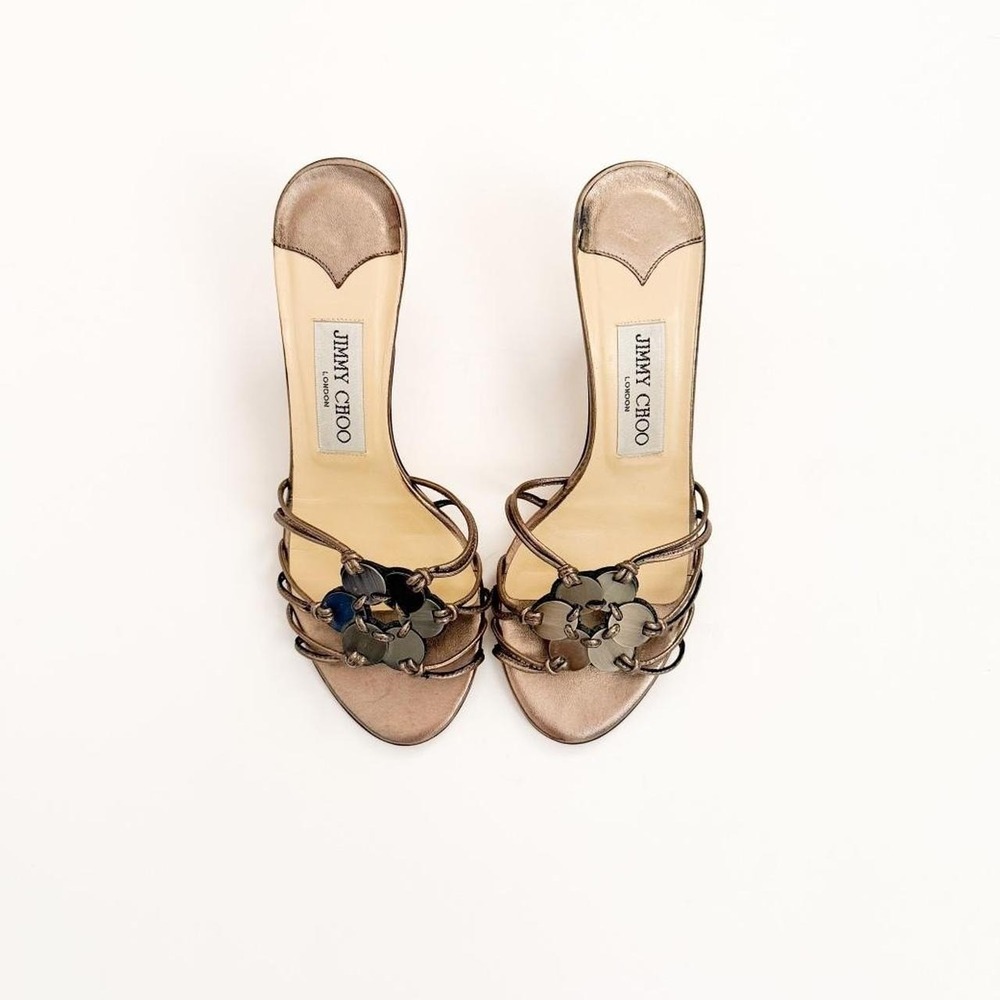 Jimmy Choo metallic flower strappy sandals heels IT 36 US 6 vintage designer
